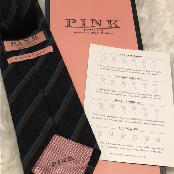 ✨NEW✨ Authentic Thomas Pink Black Tie w/ Stripes - Picture 3 of 5